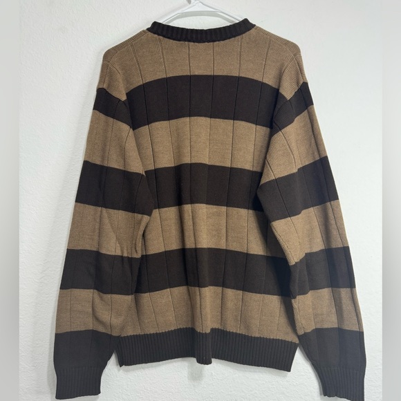 OSCAR DE LA RENTA Brown Stripe Knit Sweater L Men’s Classic Cable Pullover - Picture 4 of 9